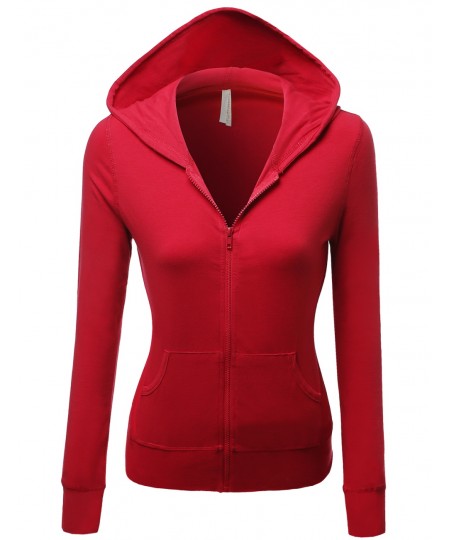 Women's Cotton Spandex Basic Casual Zip Up Thermal Hooded Jacket