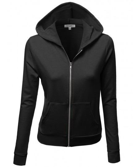 Women's Cotton Base Basic Casual Zip Up Thermal Hooded Jacket