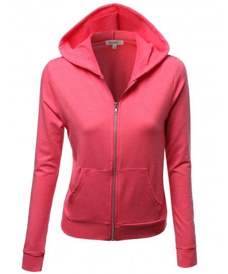 Women's Cotton Base Basic Casual Zip Up Thermal Hooded Jacket