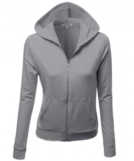 Women's Cotton Base Basic Casual Zip Up Thermal Hooded Jacket