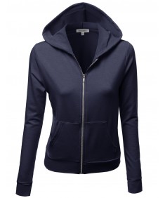 Women's Cotton Base Basic Casual Zip Up Thermal Hooded Jacket