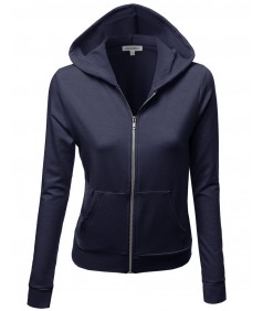 Women's Cotton Base Basic Casual Zip Up Thermal Hooded Jacket