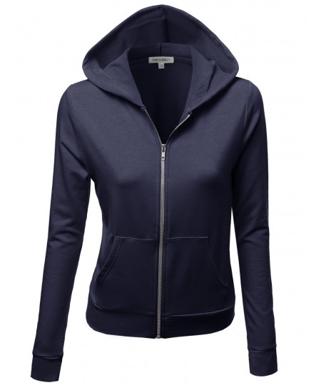 Women's Cotton Base Basic Casual Zip Up Thermal Hooded Jacket