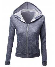 Women's Long Sleeve Two Tone Melange French Terry Zip Hoodie Jacket