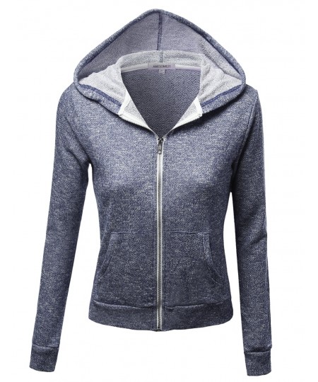 Women's Long Sleeve Two Tone Melange French Terry Zip Hoodie Jacket