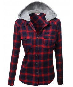Women's Super Soft Plaid Checker Detachable Hood Flannel