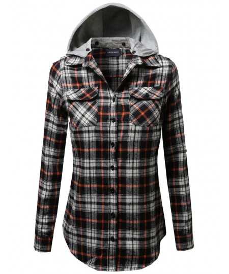 Women's Soft Plaid Checkered Detachable Hood Flannel