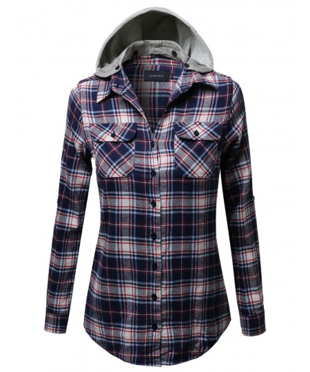 Women's Soft Plaid Checkered Detachable Hood Flannel