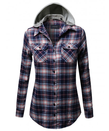 Women's Soft Plaid Checkered Detachable Hood Flannel