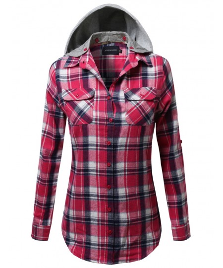 Women's Soft Plaid Checkered Detachable Hood Flannel