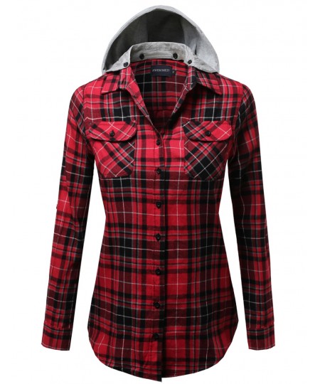 Women's Soft Plaid Checkered Detachable Hood Flannel