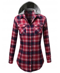 Women's Soft Plaid Checkered Detachable Hood Flannel