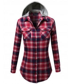 Women's Soft Plaid Checkered Detachable Hood Flannel