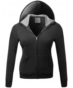 Women's Warm Fleece Zip Up Hoodie Thermal Contrast Plus Size