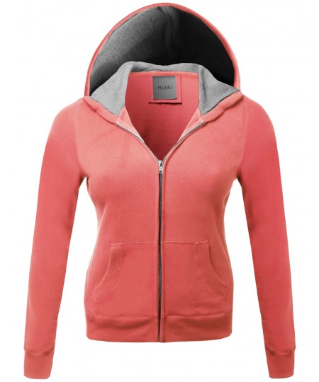 Women's Warm Fleece Zip Up Hoodie Thermal Contrast Plus Size