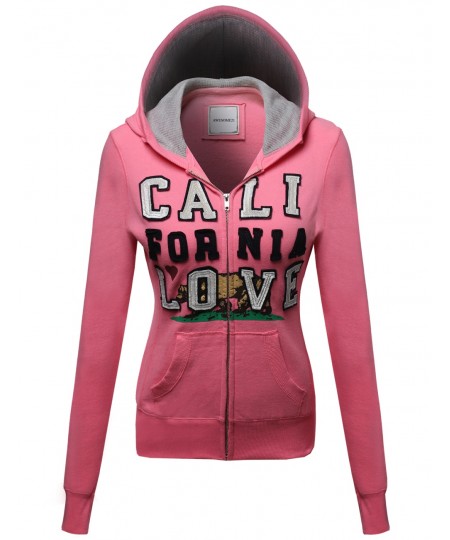 Women's Soft Warm Fleece Zip Up Hoodie Thermal Contrast