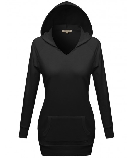 Women's Fleece Lined Lightweight Longline Pullover Hoodie