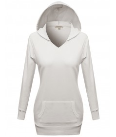 Women's Fleece Lined Lightweight Longline Pullover Hoodie