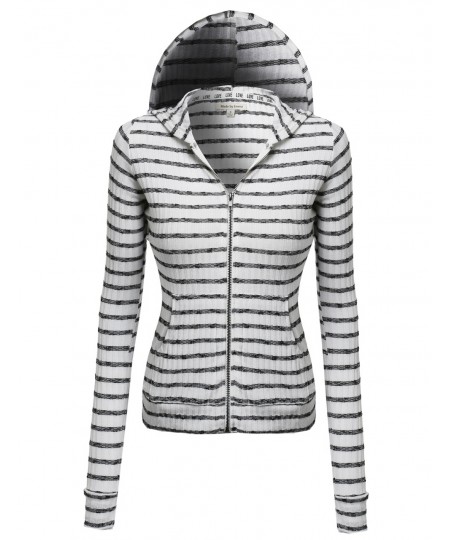 Women's Casual Trendy Rib Zip Up Hoodie