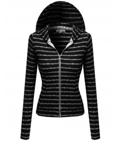 Women's Casual Trendy Rib Zip Up Hoodie