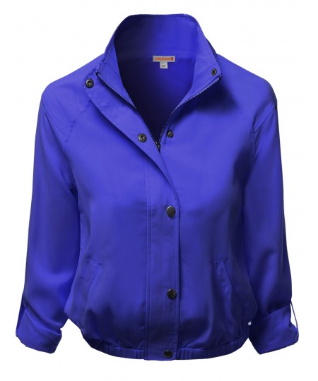 Women's Solid Zip Up Woven Jackets