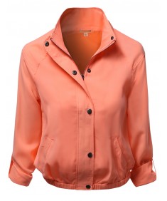 Women's Solid Zip Up Woven Jackets