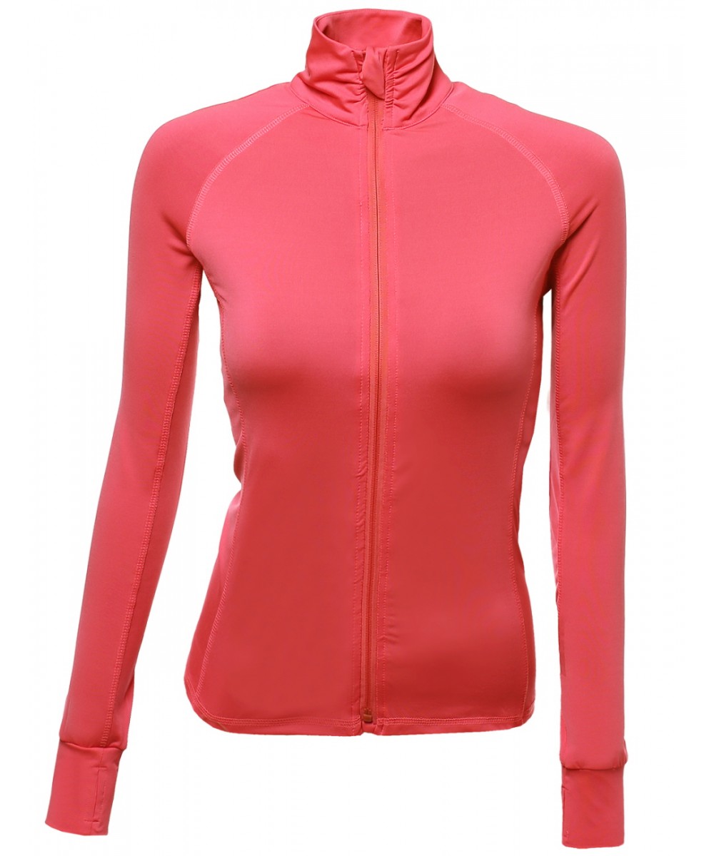 Women's Basic Slim Fit Solid High Neck Track Workout Zip Up Jacket