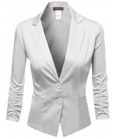 Women's Basic Solid Color Sherring Sleeve Boyfriend Blazer Made In Usa