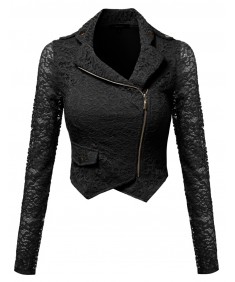 Women's Gorgeous Lace Delicate Short Blazer Jacket With Zipper Closure