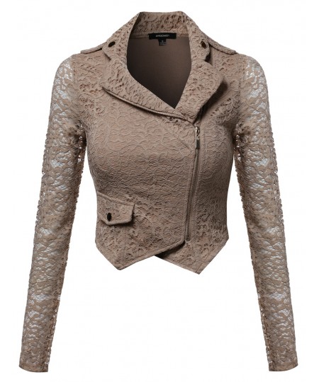 Women's Gorgeous Lace Delicate Short Blazer Jacket With Zipper Closure