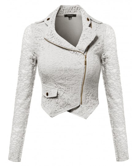 Women's Gorgeous Lace Delicate Short Blazer Jacket With Zipper Closure