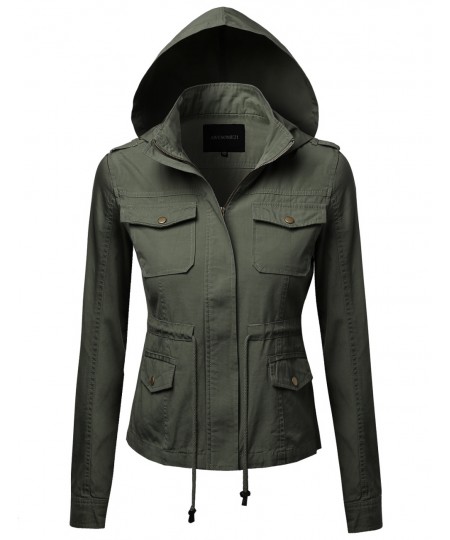 Women's Hooded Military Utility Jacket