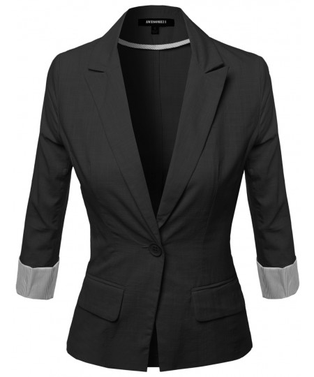 Women's 3/4 Sleeve Contrast Cool Touch Fabric Blazer