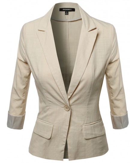 Women's 3/4 Sleeve Contrast Cool Touch Fabric Blazer