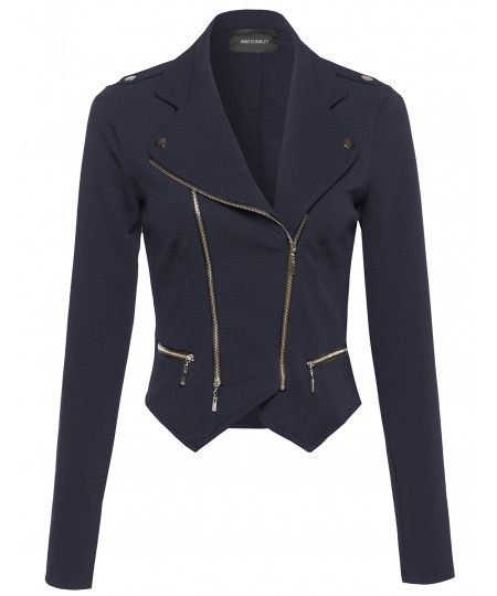 Women's Long Sleeve Double Zip Moto Jacket