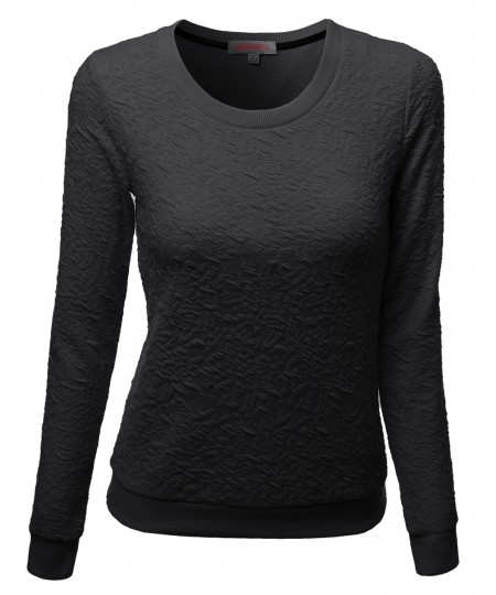 Women's Long Sleeve Patched Elbow Jacquard Knit Sweater Pull Over Top