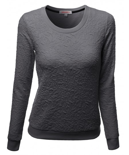Women's Long Sleeve Patched Elbow Jacquard Knit Sweater Pull Over Top
