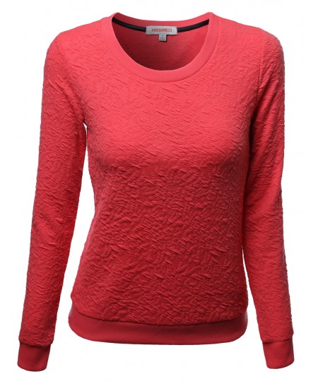 Women's Long Sleeve Patched Elbow Jacquard Knit Sweater Pull Over Top