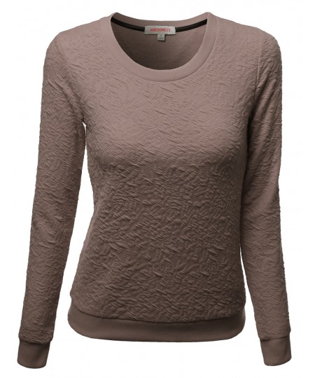 Women's Long Sleeve Patched Elbow Jacquard Knit Sweater Pull Over Top