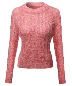 Women's Crew Neck Cable Knit Sweater With Adorable Colors