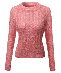 Women's Crew Neck Cable Knit Sweater With Adorable Colors