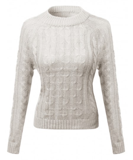 Women's Crew Neck Cable Knit Sweater With Adorable Colors