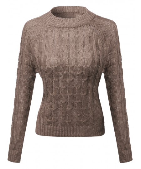 Women's Crew Neck Cable Knit Sweater With Adorable Colors