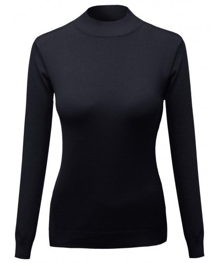 Women's Silky Mock Turtle Neck Long Sleeve Knit Top Sweater