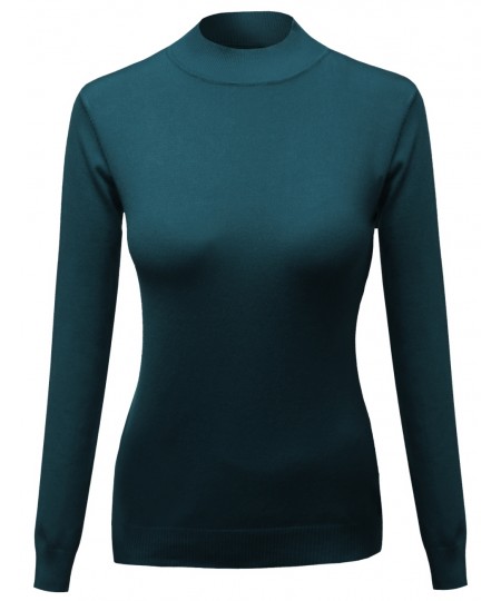 Women's Silky Mock Turtle Neck Long Sleeve Knit Top Sweater