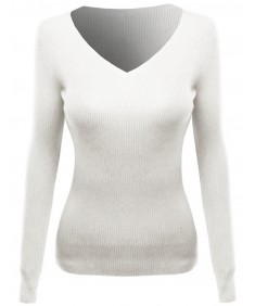 Women's Long Sleeve V-Neck Ribbed Sweater