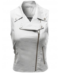 Women's Linen Rayon Motor Rider Style Jacket Vests