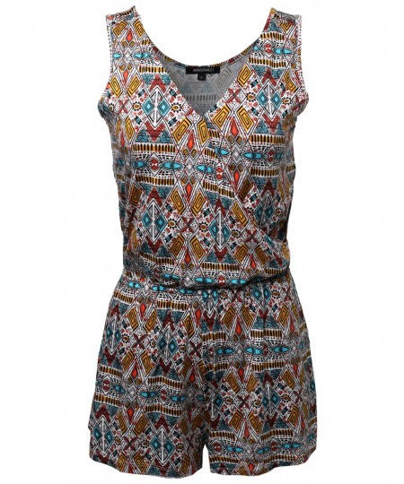 Women's Aztec Design Printed Sleeveless V-Neck Romper