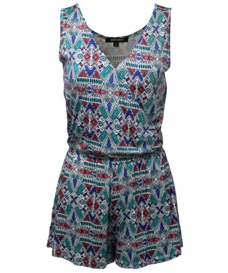 Women's Aztec Design Printed Sleeveless V-Neck Romper