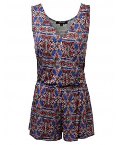 Women's Aztec Design Printed Sleeveless V-Neck Romper